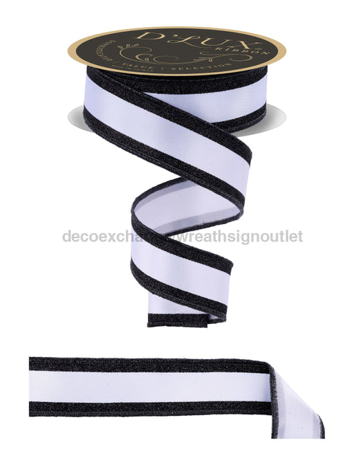 1.5’’X10Yd Vertical Glitter Stripe/Fused White/Black LX3119WK Ribbon