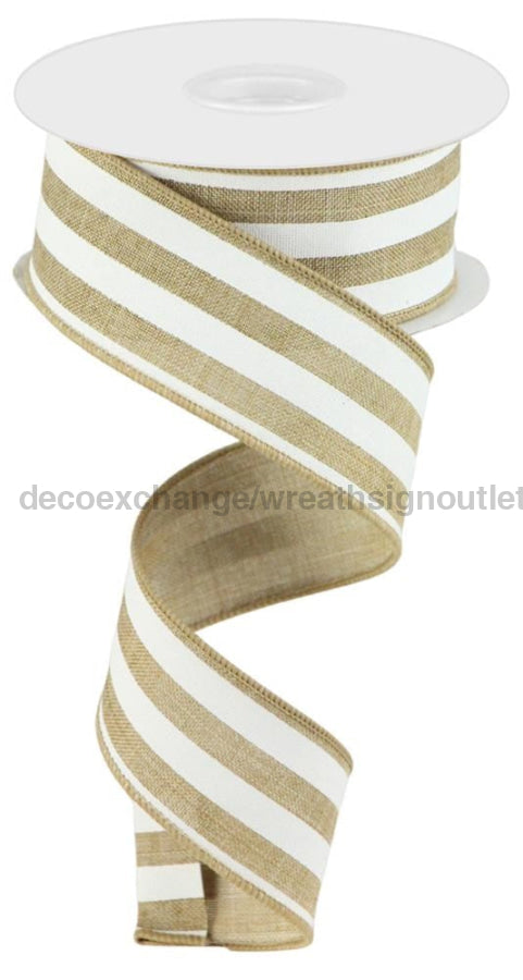 1.5’X10Yd Vertical Stripe Lt Beige/White Rgc156201 Ribbon