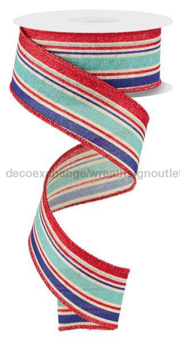 1.5"X10Yd Vertical Stripe Lt Nat/Lt Bl/Ryl Blue/Rd RGE182118 - DecoExchange®