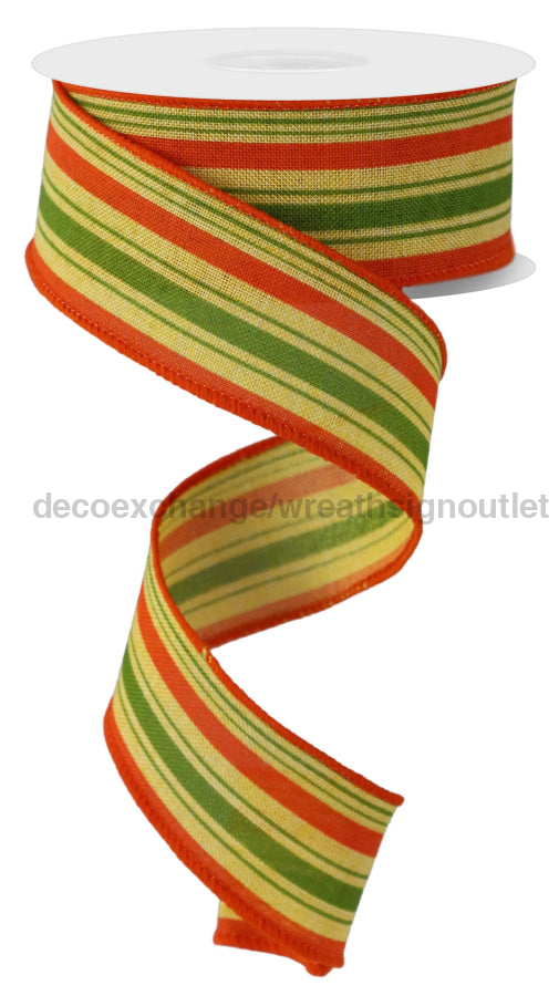 1.5’X10Yd Vertical Stripe/Royal Mustard/Orange/Moss Rgc1490T6 Ribbon
