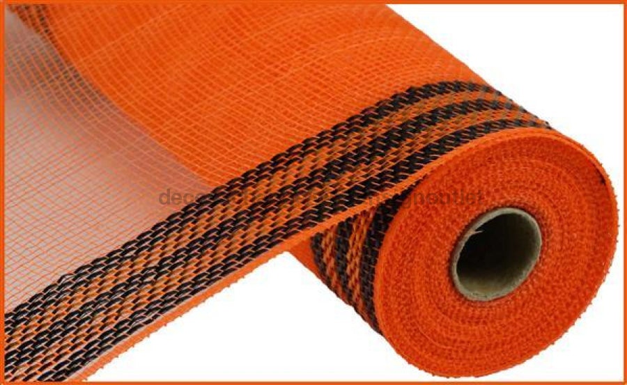 10.25"X10Yd Border Stripe Metallic Mesh Orange/Black RY8503F7 - DecoExchange®