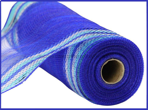 10.25’X10Yd Border Stripe Metallic Mesh Ryl Blue/Light Blue/Slvr Ry8504R1