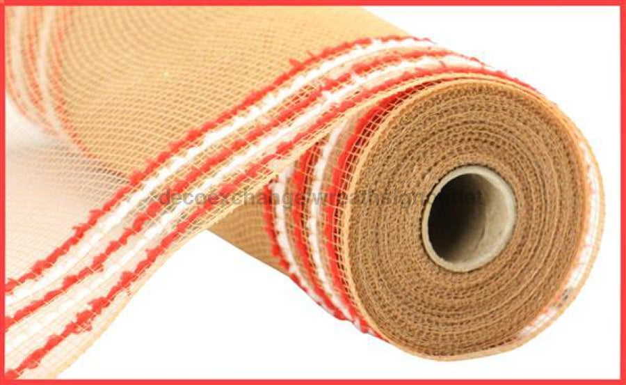 10.25"X10Yd Drift/Pp Wide Border Mesh Natural/Red/White RY811678 - DecoExchange
