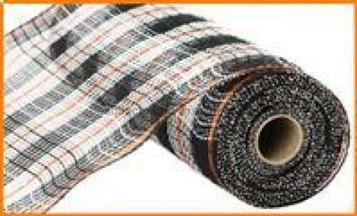 10.25"X10Yd Faux Jute/Check/Foil Mesh Black/White/Orange RY8022T8 - DecoExchange