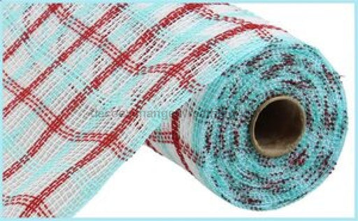 10.25’X10Yd Faux Jute Check Mesh White/Red/Ice Blue Ry8339R6