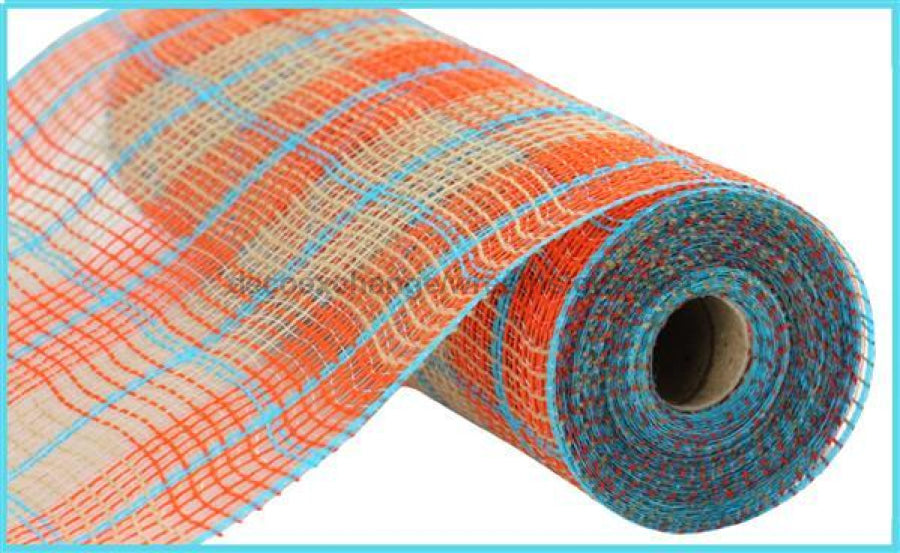 10.25X10Yd Faux Jute/lg Plaid Mesh Orange/natural/turquoise Ry8331X4