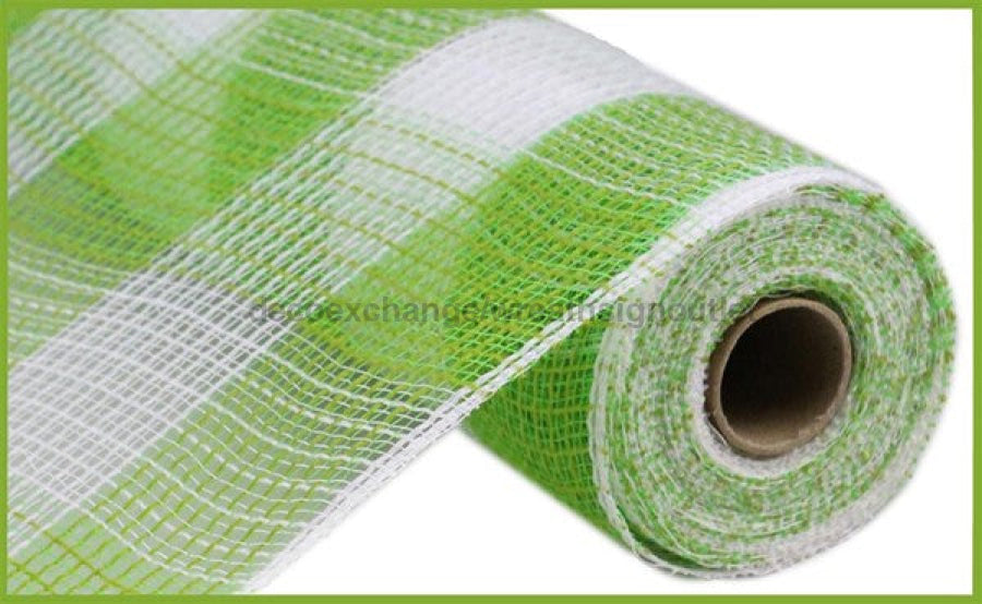 10.5"X10Yd Faux Jute/Pp Large Check Fresh Green/White RY831566 - DecoExchange