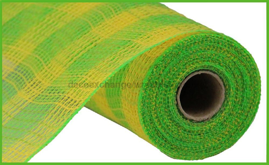 10.5"X10Yd Faux Jute/Pp Small Check Yellow/Fresh Green RY8320B3 - DecoExchange