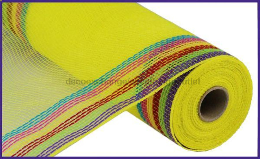 10.25X10Yd Faux Jute/Pp/Border Stripe Yel/Pur/Grn/Red/H Pnk/Tur Ry8326K8 Mesh