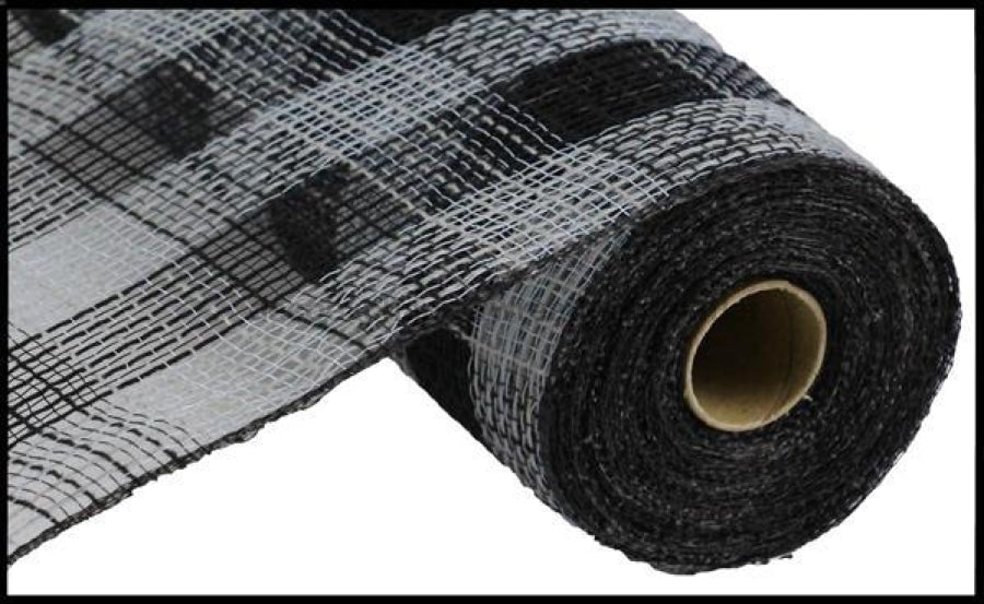 10.25"X10Yd Faux Jute/Pp Small Check Grey/Black RY8320B1 - DecoExchange