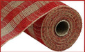 10.5"X10Yd Faux Jute/Pp Small Check Red/Natural RY832052 - DecoExchange