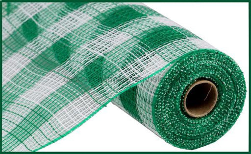 10.25"X10Yd Faux Jute/Pp Small Check White/Emerald Green RY8320M6 - DecoExchange