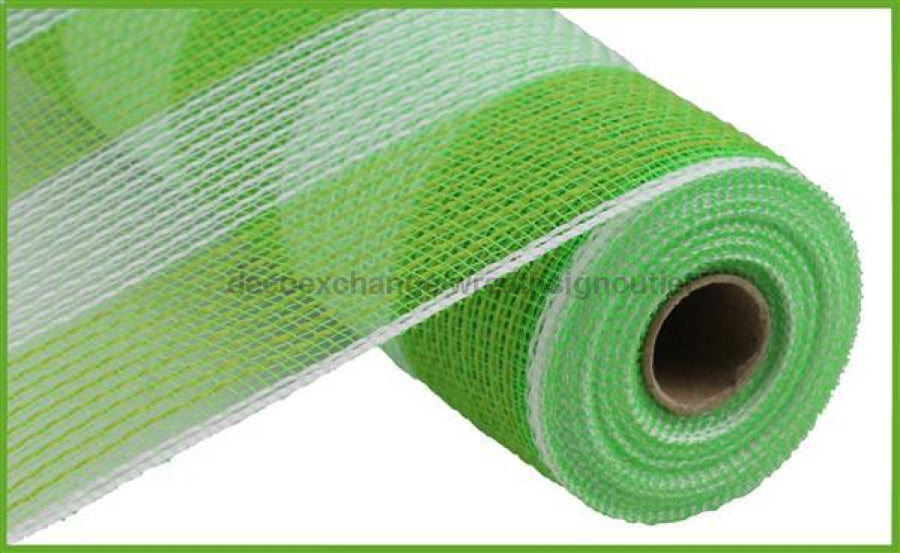 10.25"X10Yd Faux Jute/Pp Wide Stripe Fresh Green/White RY831466 - DecoExchange