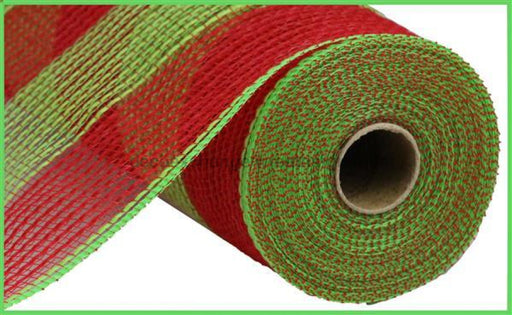 10.25"X10Yd Faux Jute/Pp Wide Stripe Red/Fresh Green RY831455 - DecoExchange