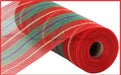 10.25"X10Yd Faux Jute/Thick Stripe Mesh Red/Emerald/Ryl Blue/Gold RY8334X7 - DecoExchange®