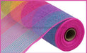 10.25"X10Yd Faux Jute Wide Stripe Mesh Hot Pnk/Grn/Yllw/Lav/Turq RY8316D8 - DecoExchange