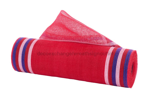 10.25’’X10Yd Fine Weave Border Stripe Red/White/Blue On Red RY5009H3 Mesh