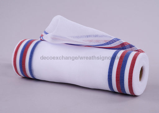 10.25’’X10Yd Fine Weave Border Stripe Red/White/Blue On White RY5009M1 Mesh