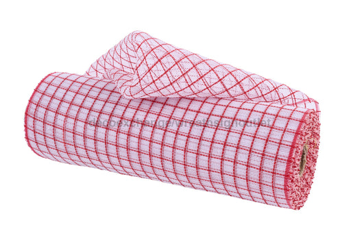 10.25’’X10Yd Fine Weave Faux Jute Check White/Red Ry5003A2 Mesh