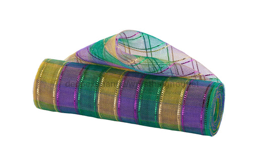 10.25’’X10Yd Fine Weave Foil/Pp Check Mardi Gras RY504873 Mesh