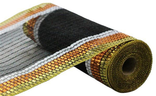 10.25"X10Yd Matte/Faux Jute Border Mesh Black/Gold/Orange/White RY8037FW - DecoExchange®