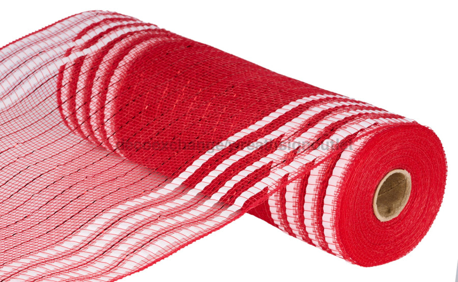 10.25’X10Yd Matte/Metallic Border Mesh Red/White Ry851649