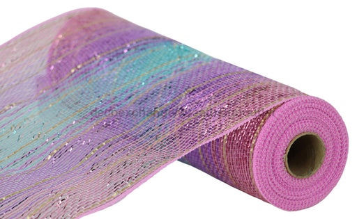 10.25’’X10Yd Metallic Foil Ombre Mesh Lt Pnk/Lav/Ice Blue/Gold RY8606X9 Mesh