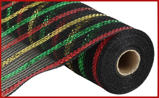 10.25’X10Yd Metallic Poly/Faux Jute Mesh Black/Red/Gold/Emerald Ry8019Ck