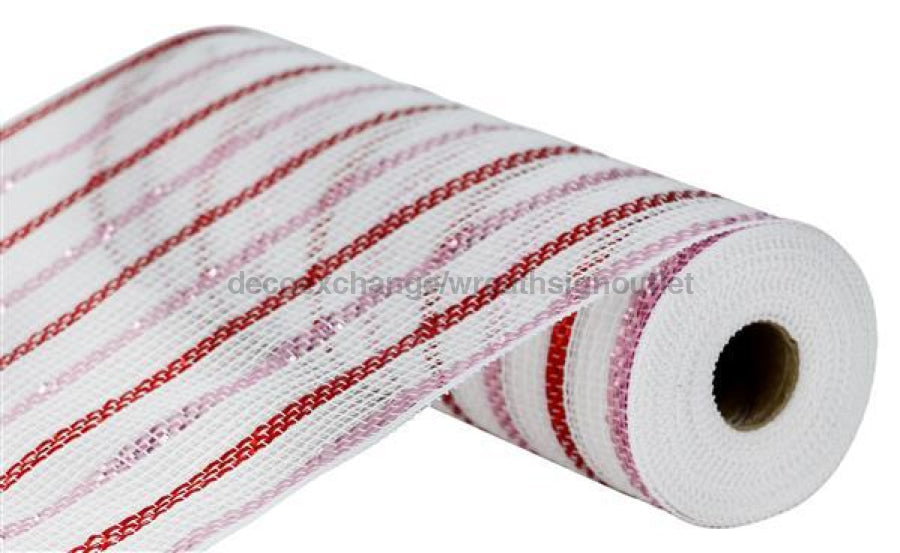 10.25X10Yd Metallic Poly/Faux Jute Mesh White/Red/Pink Ry8019T2