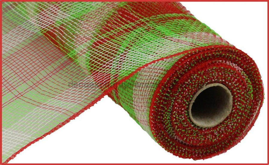 10.25’X10Yd Plaid Mesh Red/Lime Green/White Ry841393