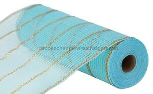 10.25’X10Yd Poly/Faux Jute/Matte Mesh Ice Blue/Gold Ry8329Am