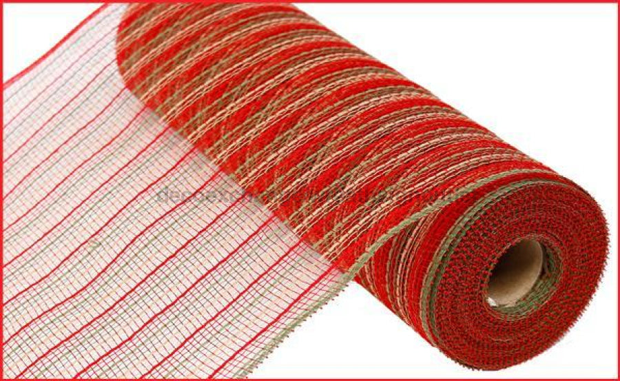 10.25"X10Yd Poly/Faux Jute Mesh Red/Moss Green/Natural RY830361 - DecoExchange®