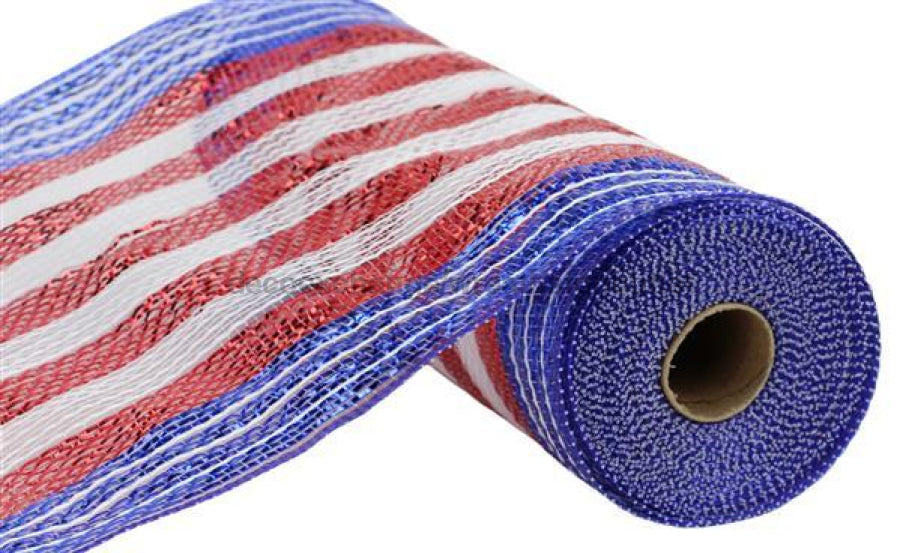 10.25X10Yd Poly/Jute/Metallic Stripe Red/White/Blue Ry8034H3 Mesh