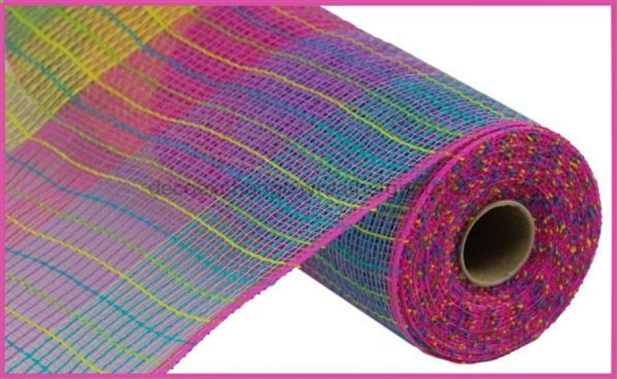 10.25"X10Yd Pp/Faux Jute Wide Check Mesh Hot Pnk/Grn/Yllw/Lav/Turq RY8318D8 - DecoExchange