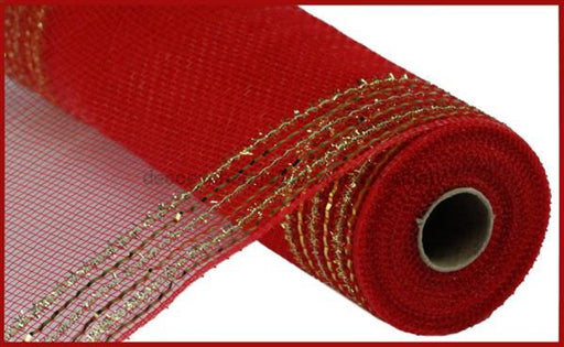 10.25X10Yd Tinsel/Foil Wide Border Mesh Red/Gold Ry850539