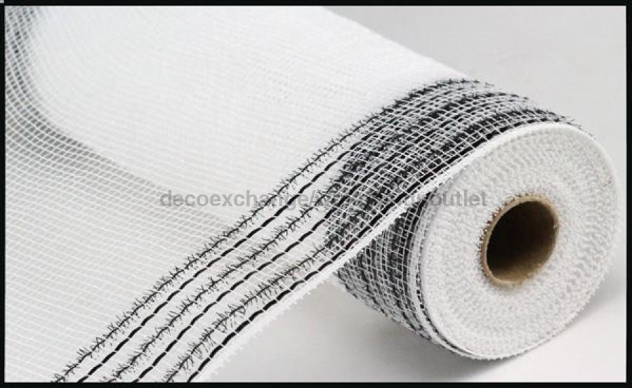 10.25"X10Yd Tinsel/Foil Wide Border Mesh White/Black RY8505F6 - DecoExchange