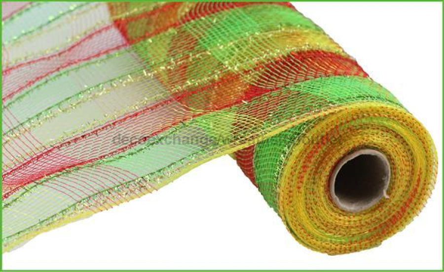 10.25"X10Yd Tinsel/Pp Check Red/Lime/Gold RY841146 - DecoExchange®