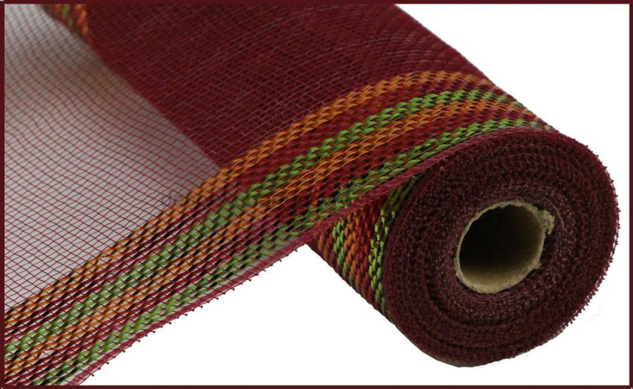10.5"X10Yd Border Stripe Metallic Mesh Burgundy/Copper/Moss Grn RY8504H1 - DecoExchange