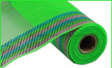 10.5"X10Yd Border Stripe Metallic Mesh Lime/Turquoise/Pink RY8504H5 - DecoExchange