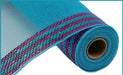 10.5"X10Yd Border Stripe Metallic Mesh Turquoise/Hot Pink RY8503F9 - DecoExchange