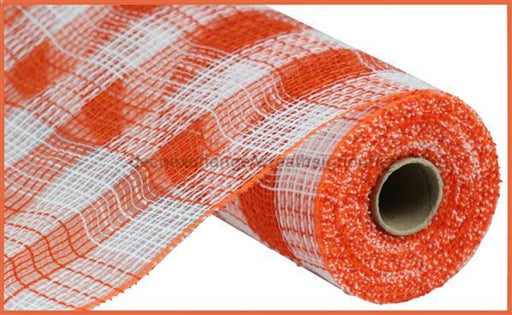 10.25"X10Yd Faux Jute/Pp Small Check White/Orange RY8320J7 - DecoExchange