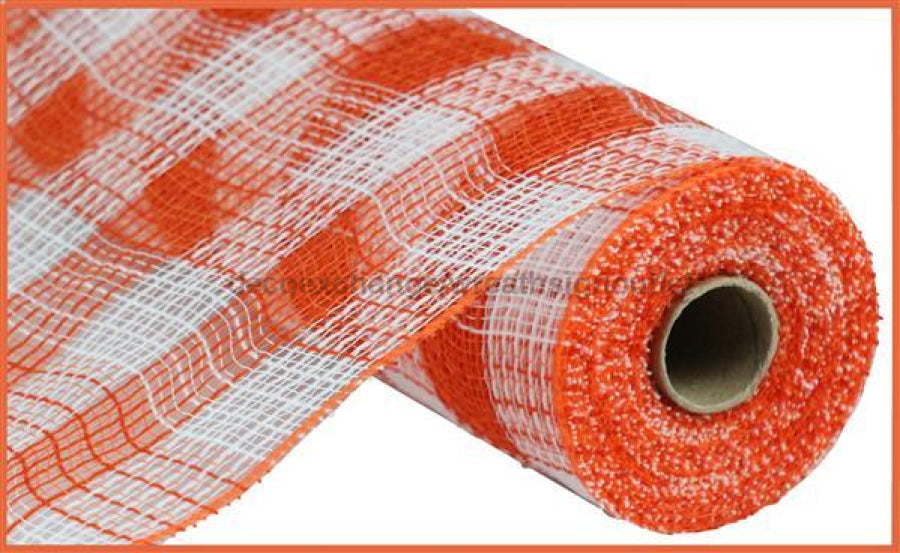 10.25"X10Yd Faux Jute/Pp Small Check White/Orange RY8320J7 - DecoExchange