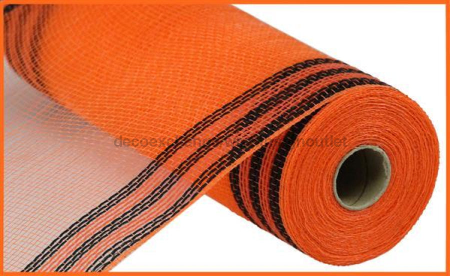 10.5"X10Yd Faux Jute/Pp/Border Stripe Orange/Black RY8325F7 - DecoExchange