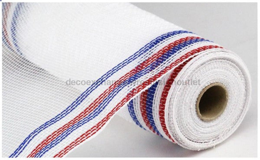 10.5"X10yd Faux Jute/Pp/Border Stripe RY8326M1 Red/White/Blue On White - DecoExchange