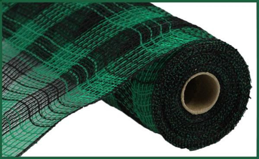 10.5"X10Yd Faux Jute/Pp Small Check Black/Emerald Green RY8320N5 - DecoExchange