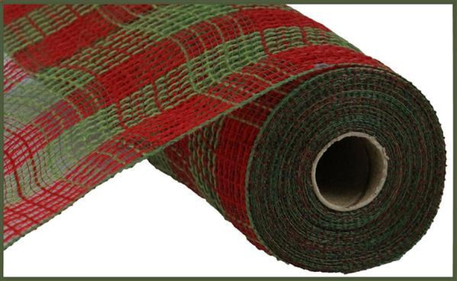 10.5"X10YD FAUX JUTE/PP SMALL CHECK RED/MOSS GREEN RY832058 - DecoExchange