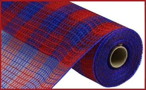 10.25"X10Yd Faux Jute/Pp Small Check Red/Royal Blue RY832087 - DecoExchange