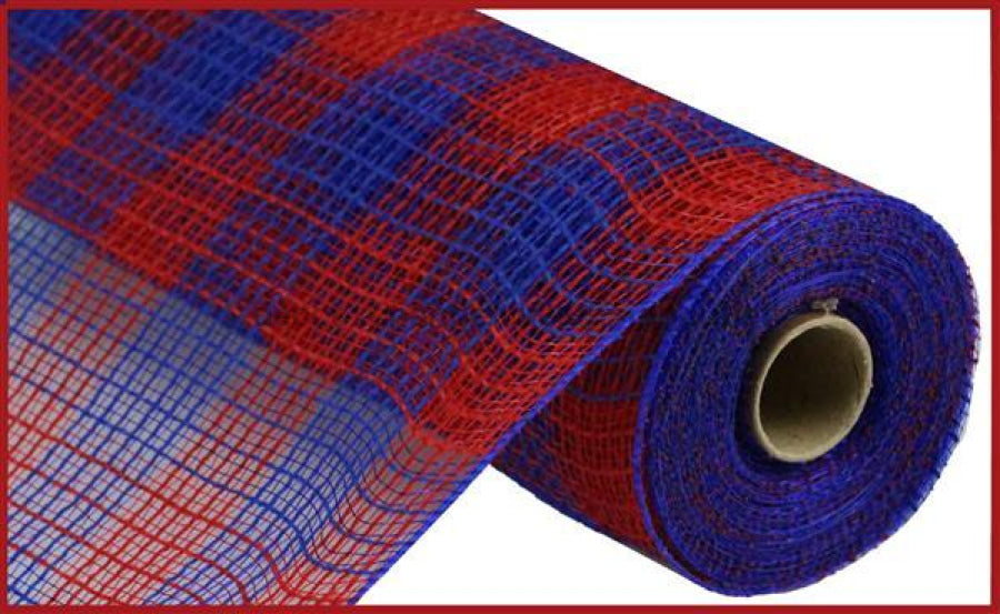10.25"X10Yd Faux Jute/Pp Small Check Red/Royal Blue RY832087 - DecoExchange