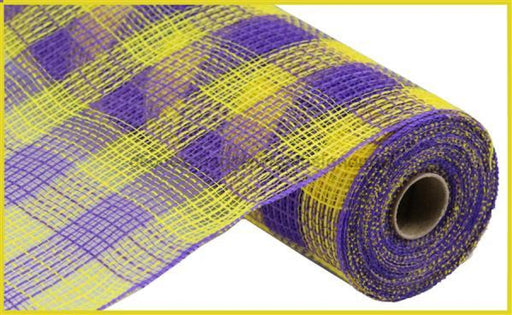 10.5"X10Yd Faux Jute/Pp Small Check Yellow/Purple RY8320J6 - DecoExchange