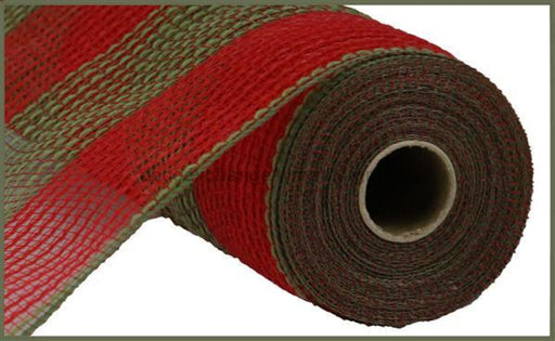 10.5"X10Yd Faux Jute/Pp Wide Stripe Red/Moss Green RY831458 - DecoExchange